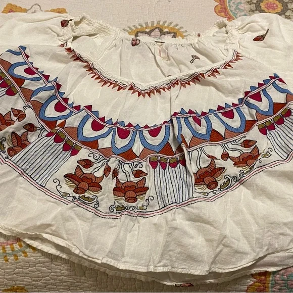 Free People XS Balloon Sleeve Floral Multicolor Embroidered Folksy Top - Picture 2 of 5